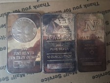 3x 10 troy oz Vintage Silver Bars-30 t-oz .999 Silver-all toned