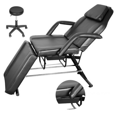 1000lbs Tattoo Chair Black Facial Bed Spa Bed w/Stool for Tattoo