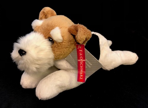 FAO Schwarz FOXY Fox Terrier Puppy Dog Laying Plush MWT Floppy Stuffed Toy K12