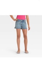 Girls' Mid-Rise Shortie Denim Shorts - art class  Light Wash M 8 