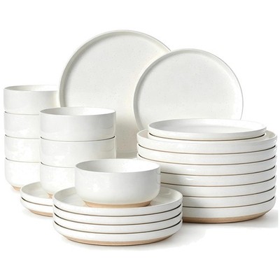 Scratch-Resistant Ceramic Plates and Bowls Set, Cream White