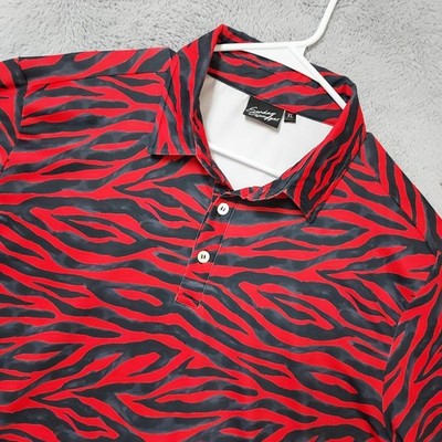 Sunday Swagger Polo Shirt Mens XL Zebra Print Performance Stretch Red Black EUC