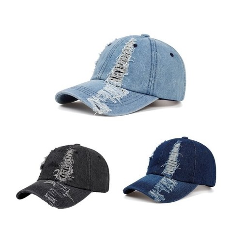 Distressed Denim Baseball Cap Ripped Hat For Women, Men Solid, Blue, Navy, Black - Picture 2 of 24