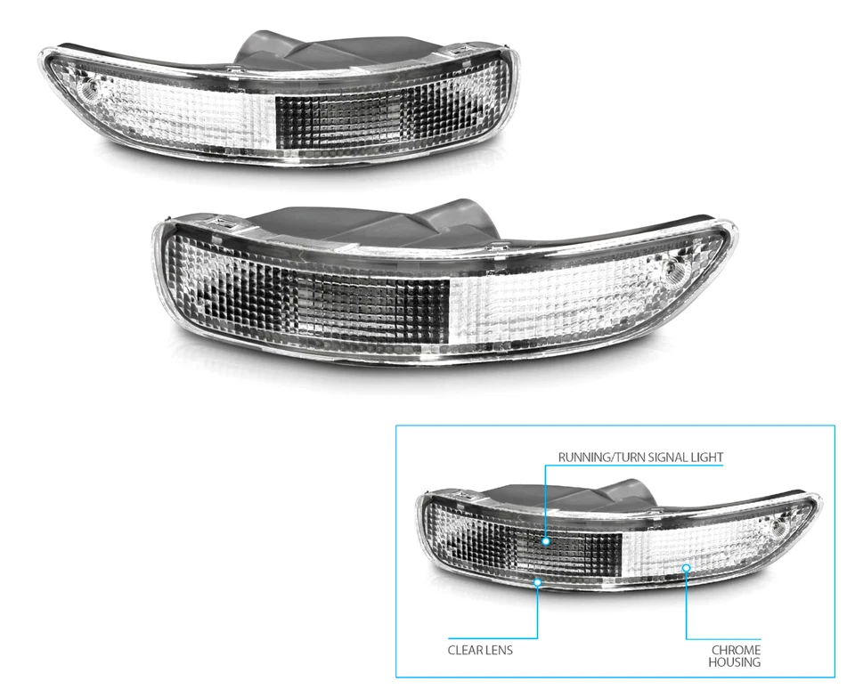适用于 1993 - 1997 年丰田卡罗拉前保险杠灯透明镀铬左 + 右套装 — 第 2/4 张图片