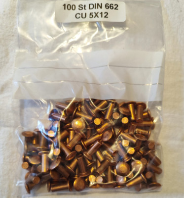 100 Stück Linsensenkopf Vollnieten DIN 662 Kupfer CU 5x12