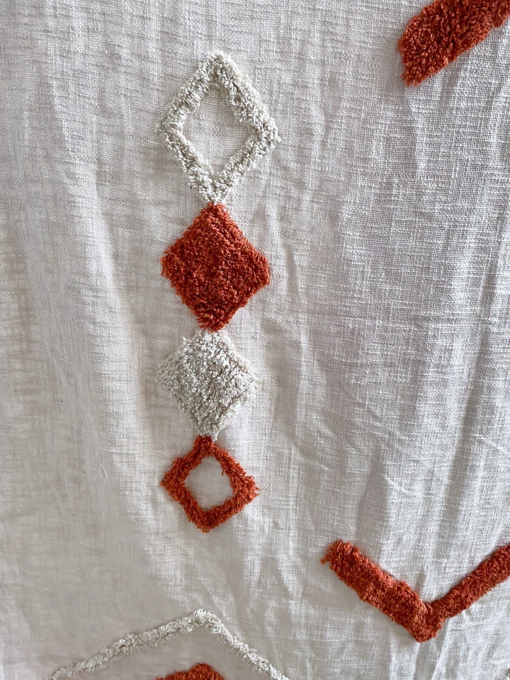 White & Rust Orange Tufted Throw, Natural Hand Tufted Throw Blanket 52"×72" Inch - Image 2 of 3