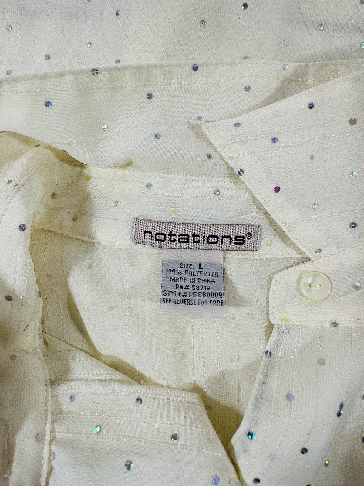 Notations Button Front Semi Sheer Blouse Shirt Si… - image 3