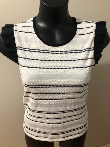 MARCS Black & White Striped Top Tee T Shirt Sz S Exc Condition