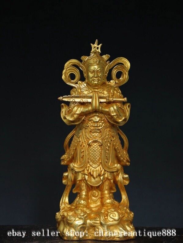 15.7'' Old Chinese Ancient Bronze Gilt Wei Tuo Buddha