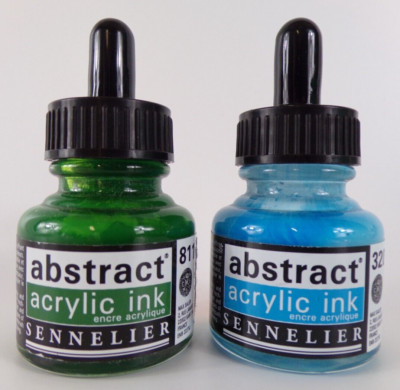 SENNELIER 2 ABSTRAKTE ACRYLIC TINTE - HELLGRÜN 811 UND AZURBLAU 320 - 30ML