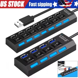 USB Hub 7 Interrupteur de port en marche/arrêt Splitter haute vitesse AC Câble d'adaptateur PC Lot d'ordinateurs portables
