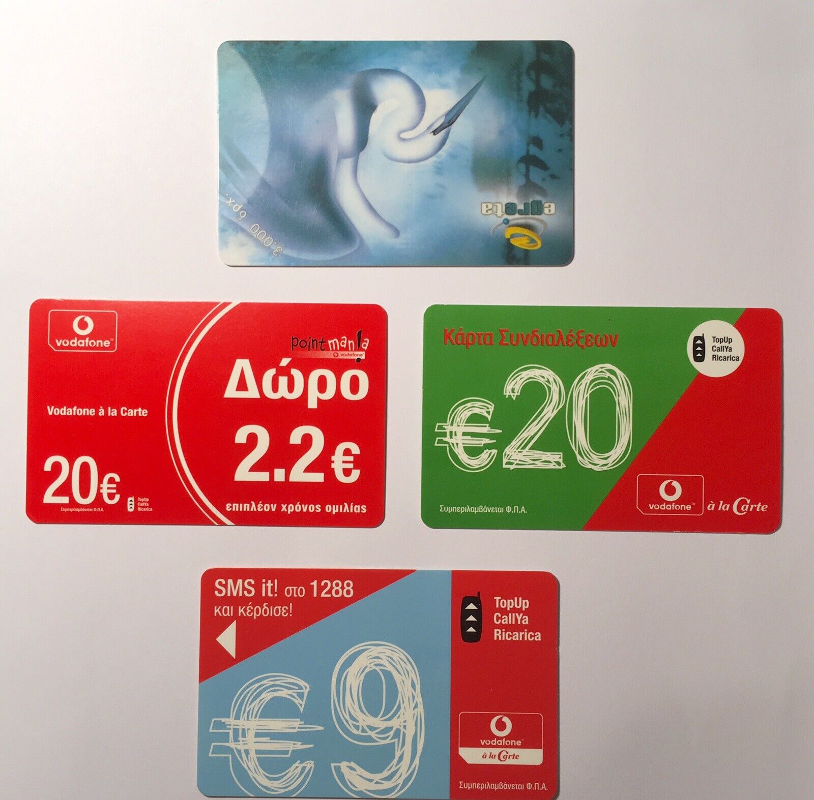 Greece 4 Phone-cards Used - 3 Mobile Top Up Cards & 1 Credit Calling Card.