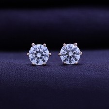 Genuine SOLID 14k Rose Gold 1.00 ct Round Cut Diamond Stud Earrings