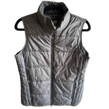Noble Equestrian Womens Gray Horse Riding Pattern Zip Up Puffer Vest Size Medium