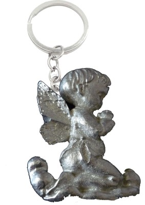 Großer betender Junge Cherub 4,7x6,7 cm gt263 englischer Zinn auf einem geteilten Ring Schlüsselring 