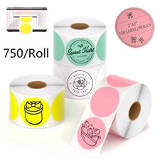 2'' Round Direct Thermal Labels Self-Adhesive Circle Sticker DIY Design 750/Roll