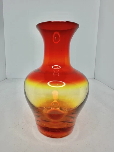 Vintage MCM Blenko Glass 6914 7.75” Tangerine Vase Absolutely Stunning