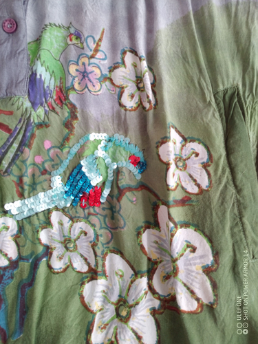 Mujer Desigual Camisa Blusa Talla M Lentejuelas Aves del Paraíso Estampado Floral Boho - Imagen 6 de 14