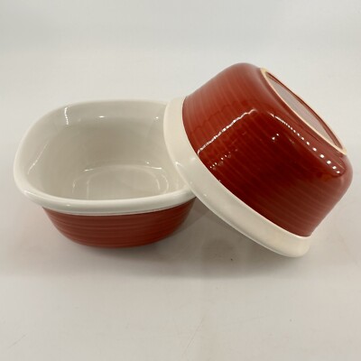 Corning Ware Etch Bowls Red and White 7 oz Cereal Soup Ice Cream Bowl Set of 2