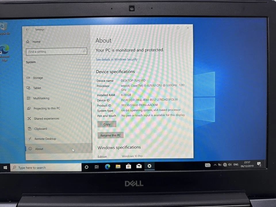 DELL VOSTRO P88G 14" LAPTOP i5-8250U 8GB RAM 128GB SSD NO BATTERY & HOUSING DENT - Image 3 of 4