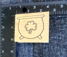 Azadi Earles WM Rubber Stamp F738 St Patrick's Day Pot Of Gold Clover Leaf VTG