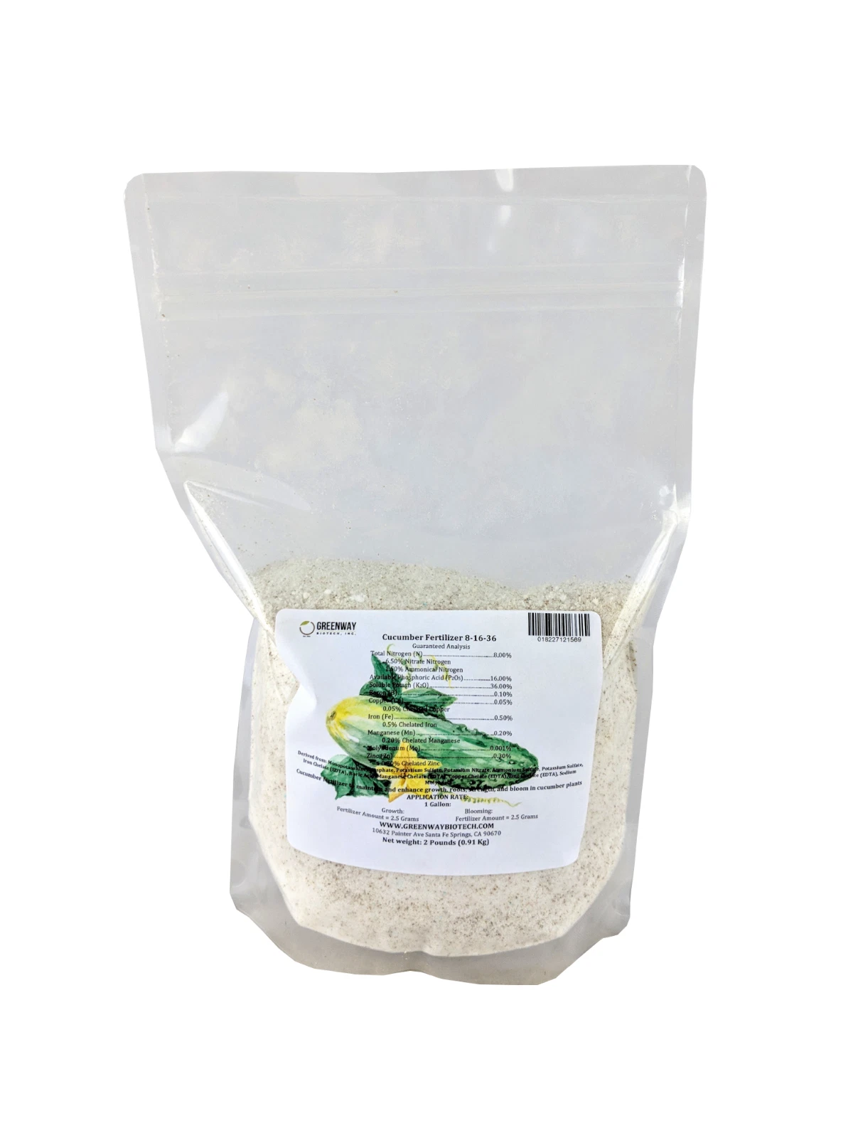Cucumber Fertilizer 8-16-36 + Micros 1 Pound - Makes 200 Gallons Hydroponics