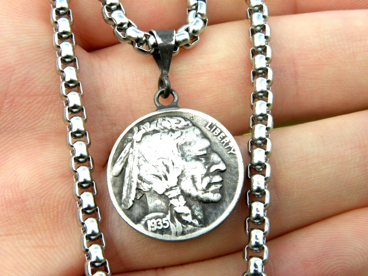 Necklace pendant authentic Buffalo Indian Nickel coin 1928 1929 1930 1934  1935