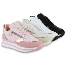 Damen Plateau Sneaker Keilabsatz Schnürer Metallic Zipper 840174 Schuhe 