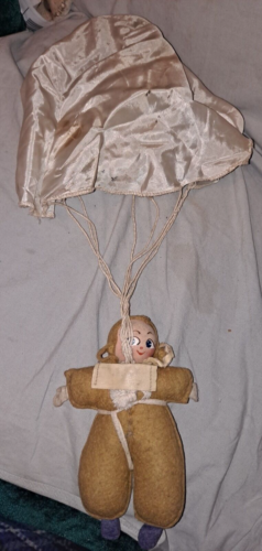 Seltener Vintage Zweiter Weltkrieg 1940er Armee Fallschirmjäger Soldat Militär Fallschirm Lumpen Puppe  - Bild 1 von 9