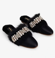 Express Satin Faux Fur Lined Slippers Sz S NWT