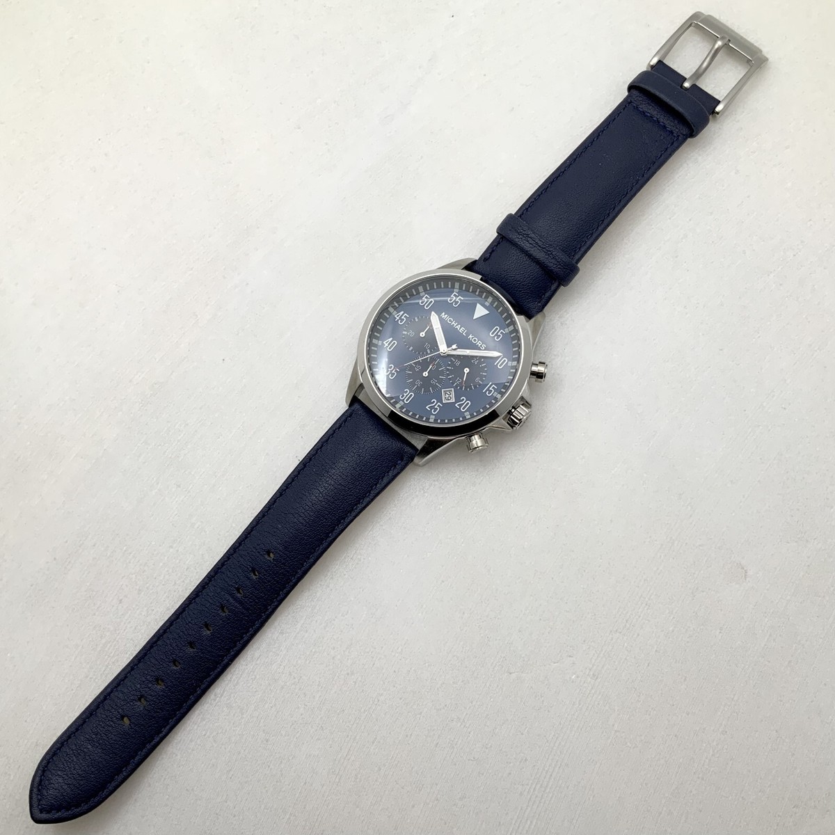 NEW AUTHENTIC MICHAEL KORS GAGE SILVER BLUE LEATHER  display picture 2