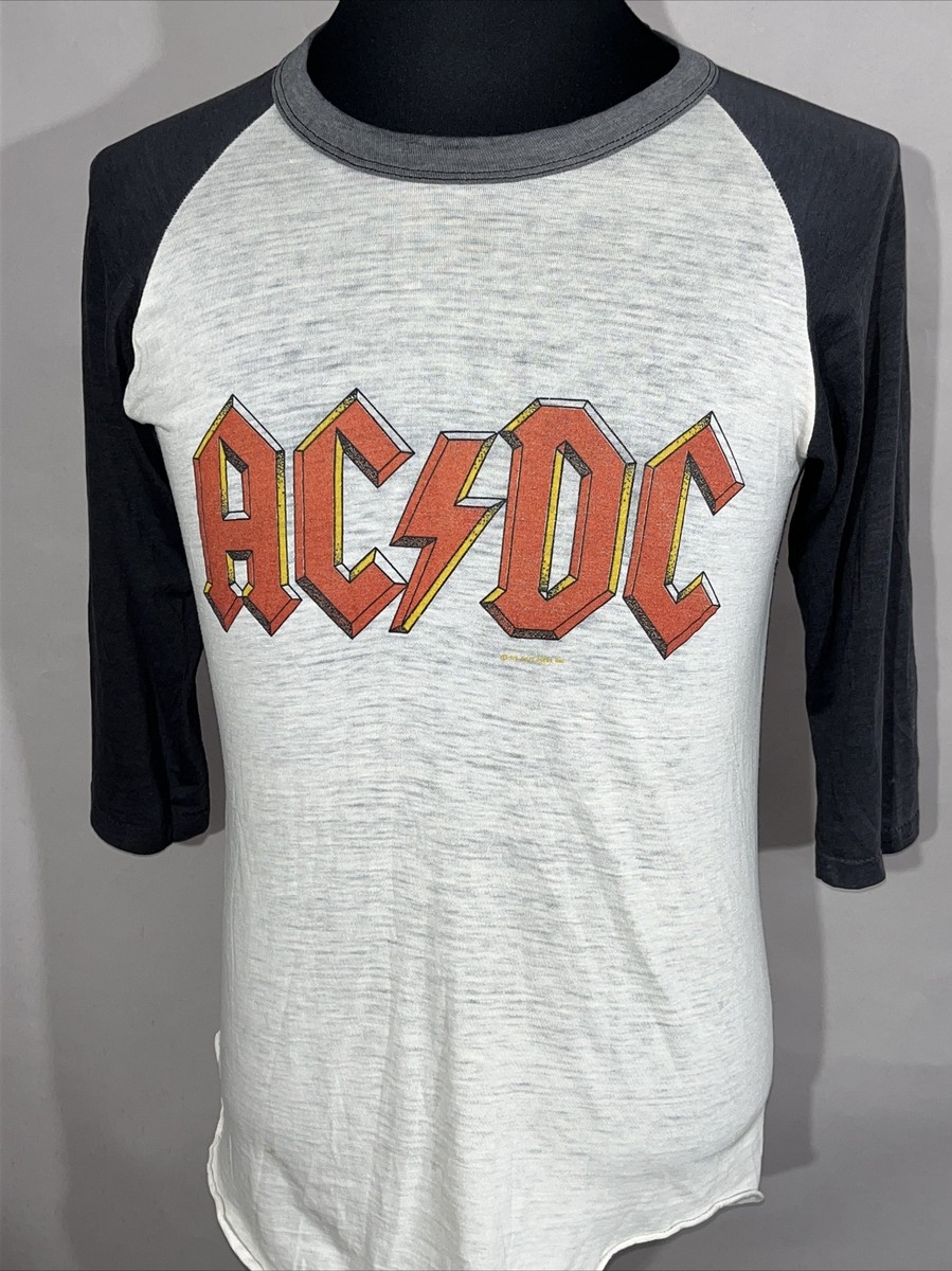 Vintage 70s AC/DC Band Logo Baseball Concert T-Shirt Sz