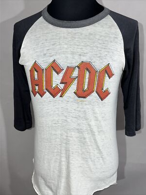 Vintage 70s AC/DC Band Logo Baseball Concert T-Shirt Sz Large
