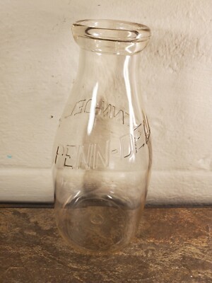 Vintage Penn-Dell Dairy - One Quart Round Embossed Milk Bottle - Stroudsburg, PA