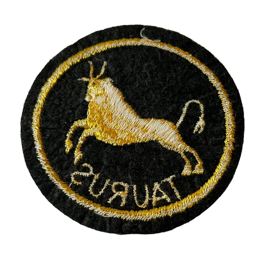Taurus Zodiac Sign Patch Vintage Black Velvet Fabric Bull Horoscope Symbol Round - Image 3 of 4