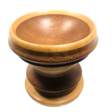 Vintage Bowl Wooden Pedestal Handmade Two Types of Wood Trinkets 5.25 x 5"