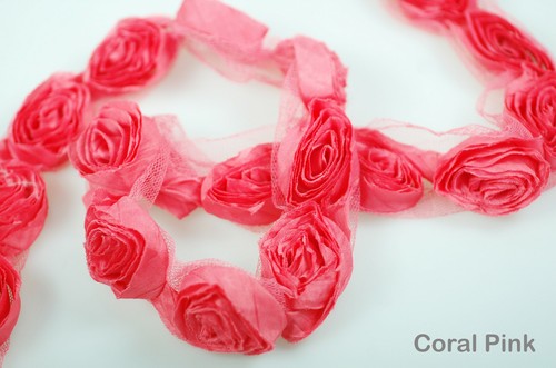 Neotrims Sculptured Crushed Chiffon Soft Roses Trimming on Net Base, By the Yard - Picture 6 of 14
