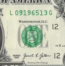 September 13th 1965 Birthday Note Fancy Serial Number $1 Dollar Bill L09196513C