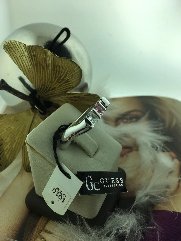 *Gc GUESS* 925 Sterling Silver Unique Reversible Pink & White Stone Ring (SZ 8) - Image 4 of 4