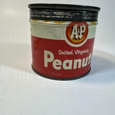Vintage A & P PEANUTS Can 7 1/4 OZ Tin Pre Bar Code Key Lid Rare  3 INCHES