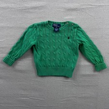 Polo Ralph Lauren Kids Green Cable Knit Cotton Sweater 24M Shoulder Buttons