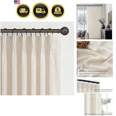 Pinch Pleated Linen Curtains 96 Inches Long for Living Room Bedroom, Light Fi...