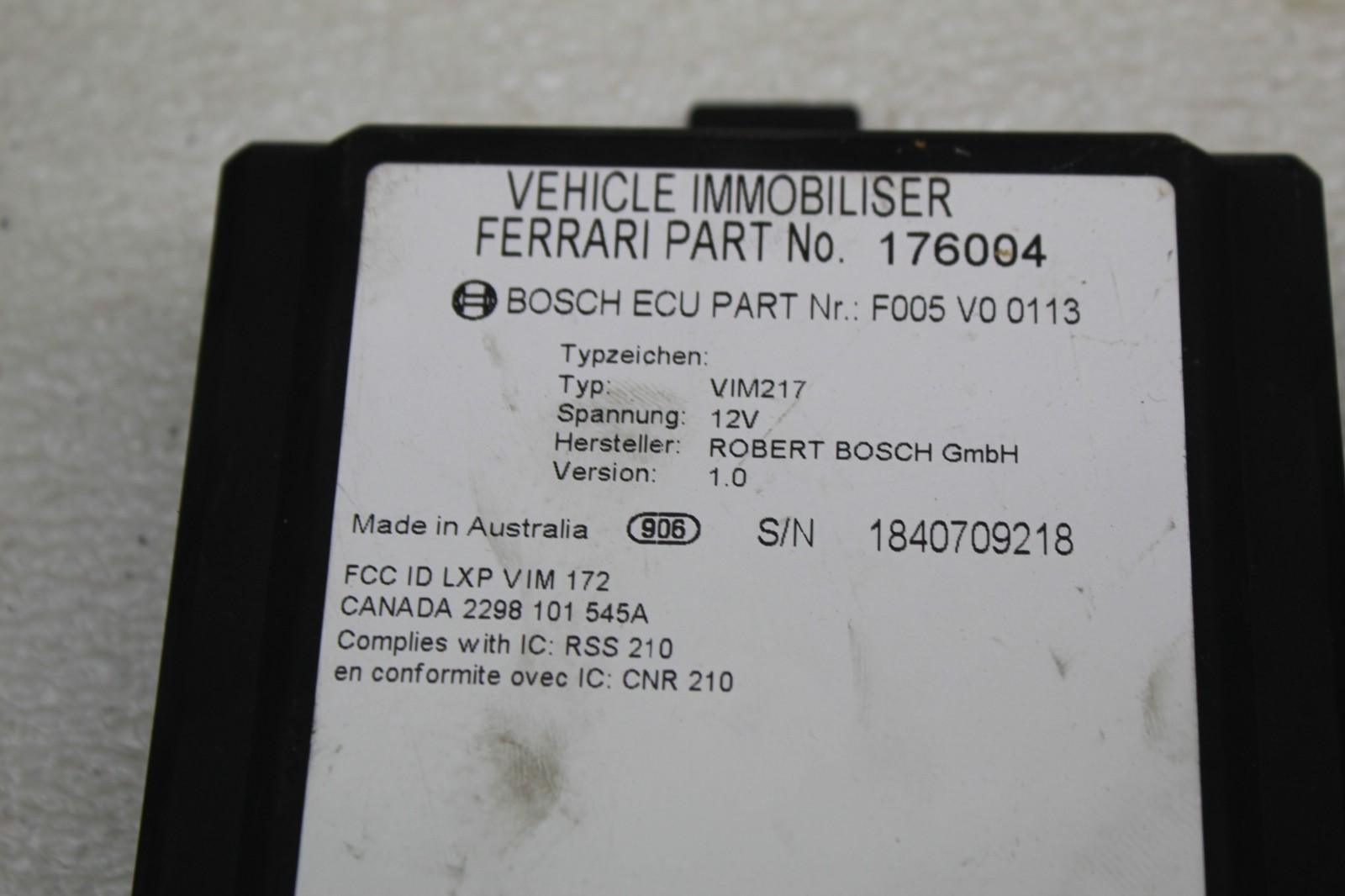 99-01 FERRARI 456 M VEHICLE IMMOBILIZER INTERFACE MODULE KEY FOB SET