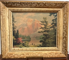 Vintage Framed Mountain Landscape Print Ornate Frame Cottage Decor 13" x 11"
