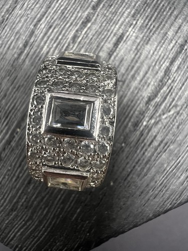 Sterling Silver Crystal CZ Wide Band Wide Ring Size 6.5 - Picture 6 of 10