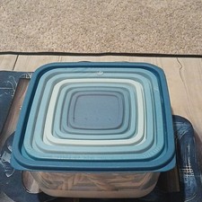 5 Square Plastic Food Storage Containers Set Blue Clear Stackable Snap Lids