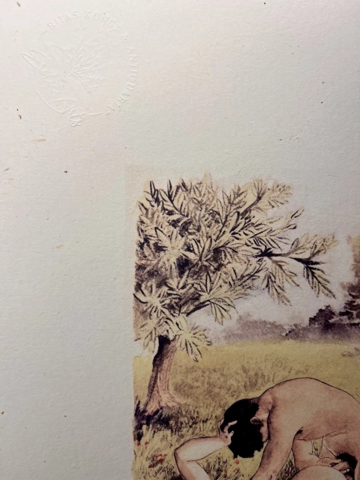 Erotischer Kunstdruck von Suzanne Ballivet „A tergo im Grünen“ von 1950  - Bild 2 von 2