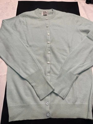 N.Peal Blue Organic Cashmere Button Down Cardigan Round Neck Long Sleeve Size M