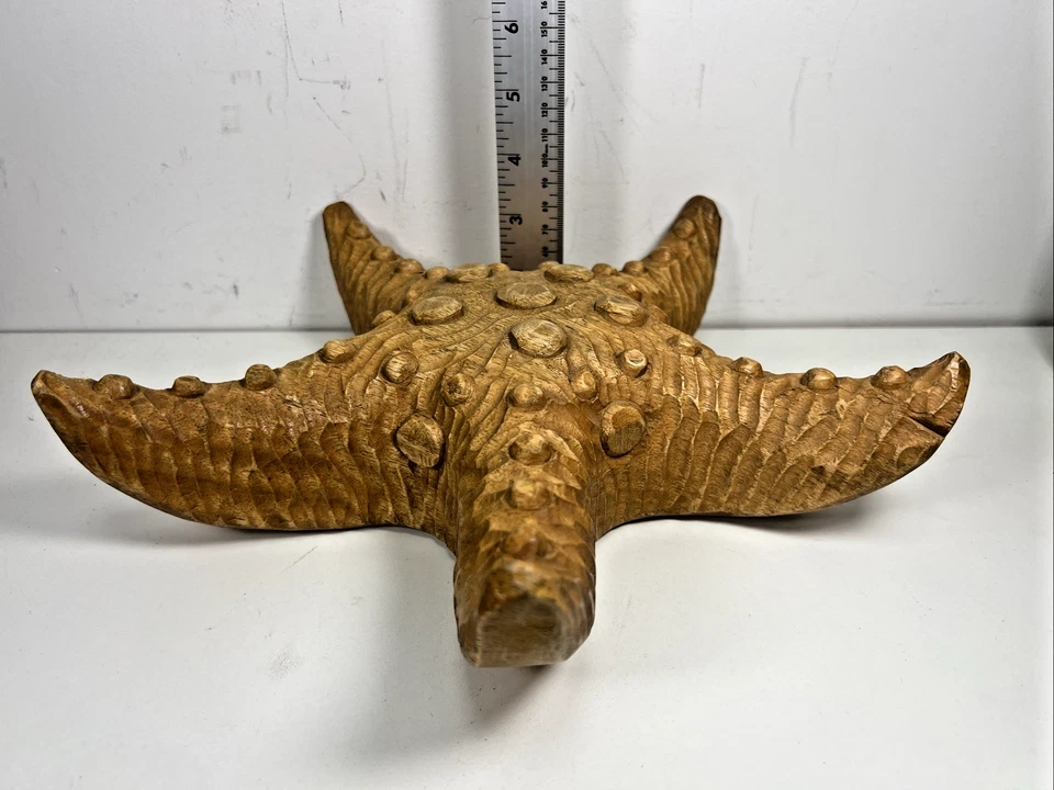 VINTAGE OLD LARGE CARVED WOOD STARFISH OCEAN BEACH PRIMITIVE - Image 3 of 4