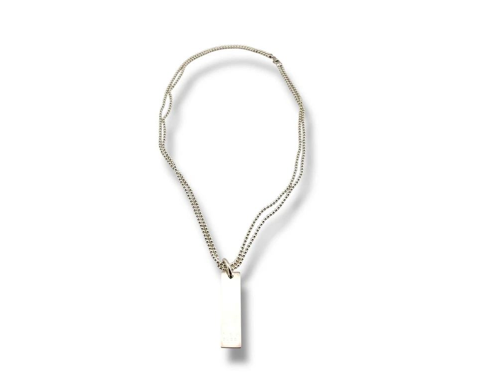 Gucci Sterling Silver Bar Pendant Designer Jewelry Necklace - Image 2 of 4
